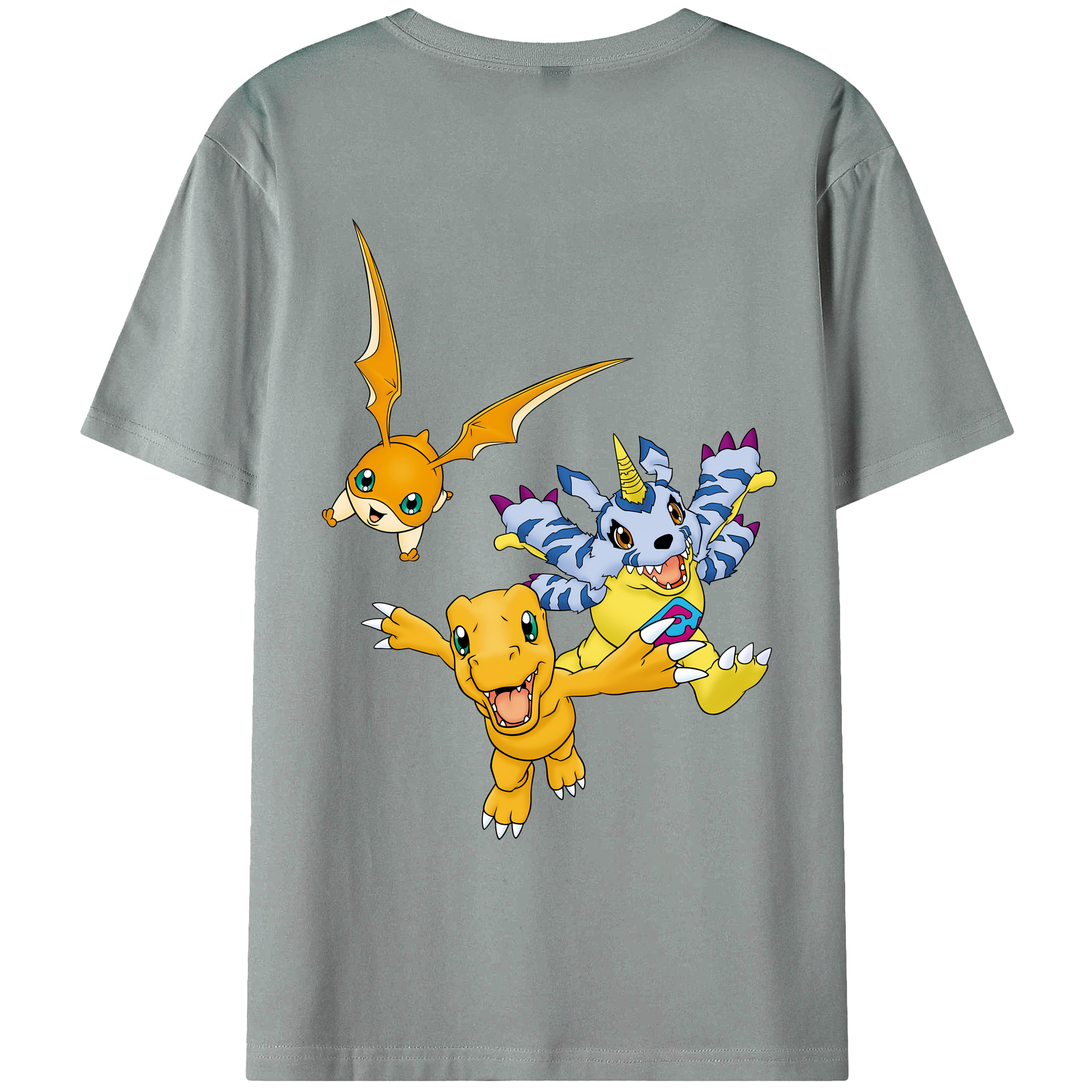 （画像用） Digimon デジタルモンスター/デジモン 綿100％ メンズ半袖Tシャツ（バックプリント） 通気性